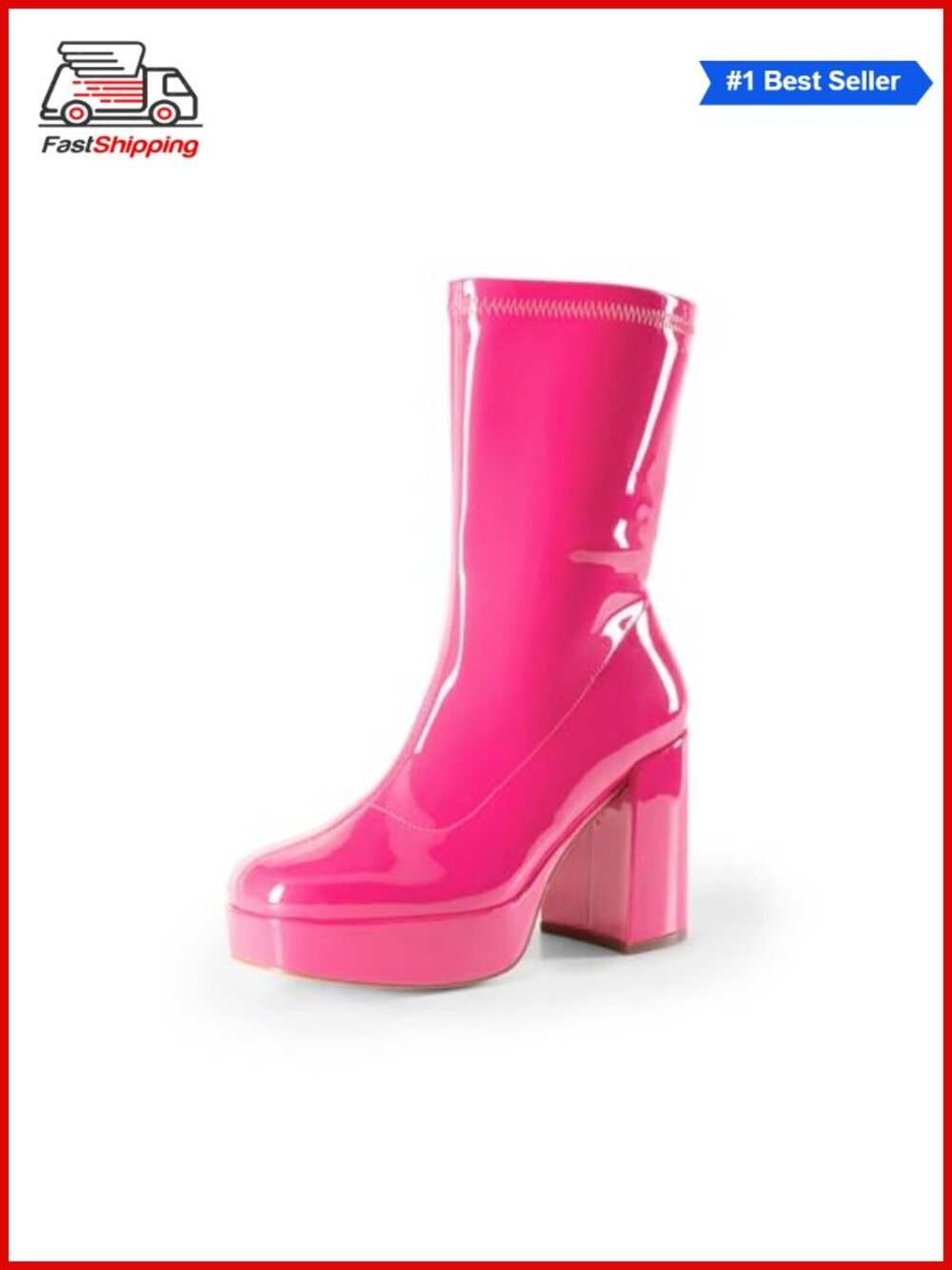 ✨ Dream Pairs Women's Faux Leather Mid Calf Gogo Platform Heeled Boots